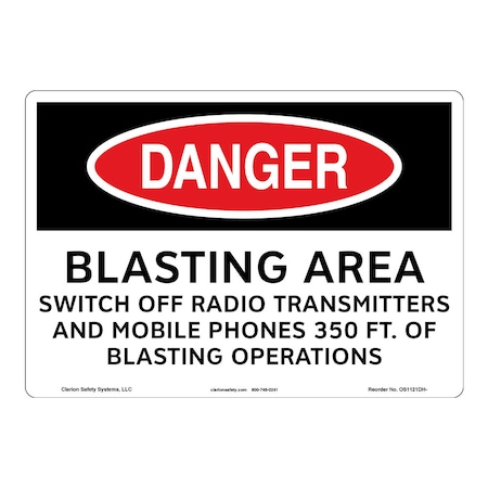 OSHA Compliant Danger/Blasting Area Safety Signs Indoor/Outdoor Flexible Polyester (ZA) 10 X 7